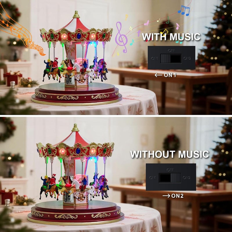 oclchnilx Christmas Village Carousel Decoration Multicolor Music Box with LED Light Beautiful Building Collection for Kids Gift - Image 4